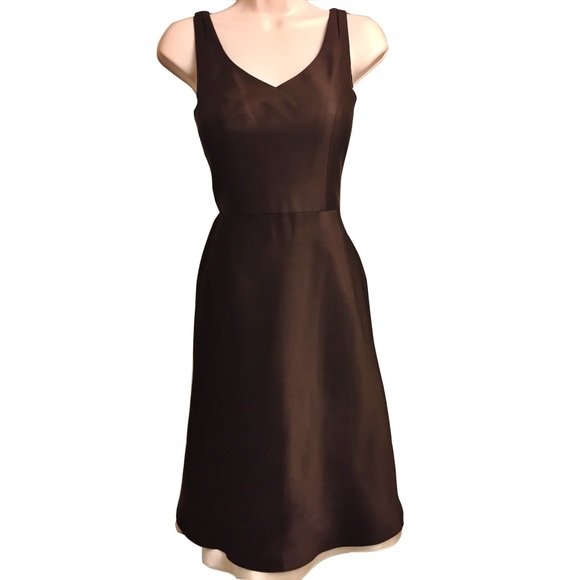 Sleeveless Brown Silk Ann Taylor Dress - Picture 2 of 6